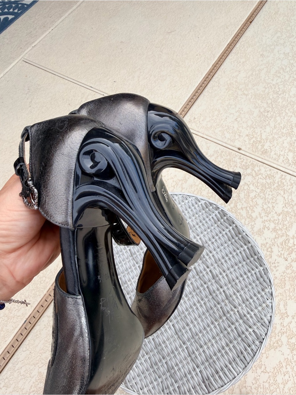John Fluevog Andromeda Elegant Ankle Strap Heel in Silver - Picture 5 of 8